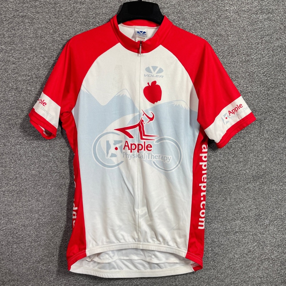 Voler Apple Physical Therapy Cycling Jersey Mens Large Red White Full Zip USA